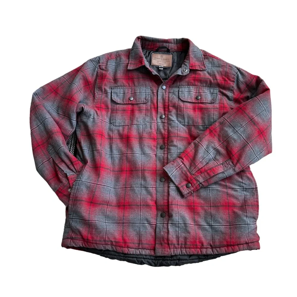 Rugged Elements Men's‎ Red & Grey Plaid Front Snap Shacket with Lining Size: XL